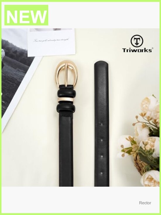 Faux Leather Skinny Belt with Gold Buckle for Jeans & Pants main image 6